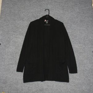 Lord & Taylor Cardigan Sweater Womens PL Black Cashmere Open Front Long Sleeve